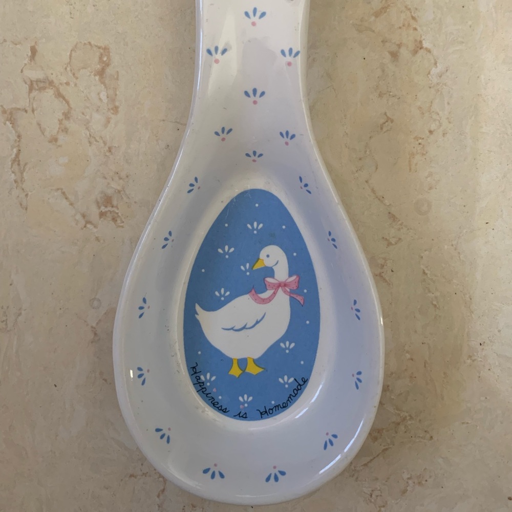 Ceramic Vintage Spoon Rest Farmhouse Duck "Happiness Is Homemade" W. A. 1987